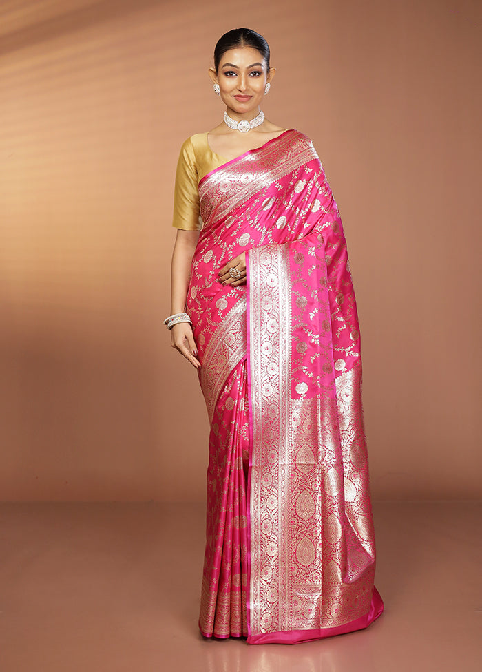Pink Banarasi Silk Saree With Blouse Piece