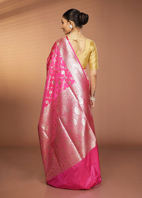 Pink Banarasi Silk Saree With Blouse Piece