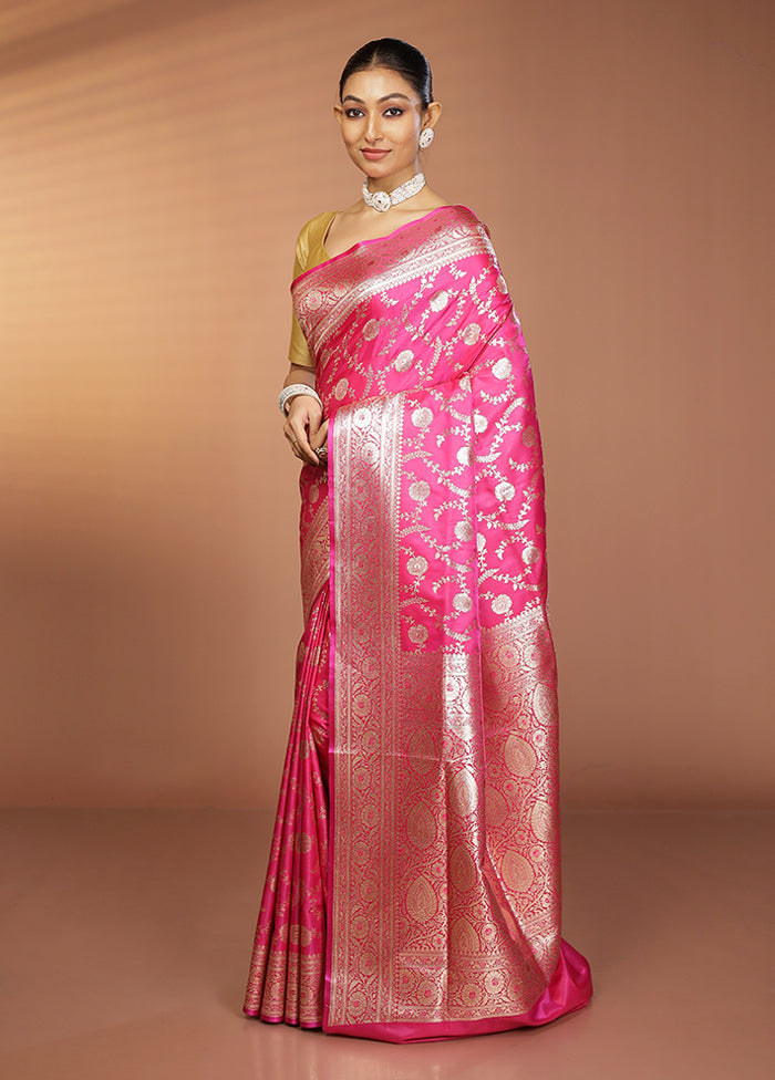 Pink Banarasi Silk Saree With Blouse Piece