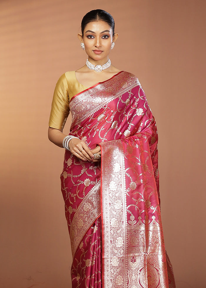 Pink Banarasi Silk Saree With Blouse Piece