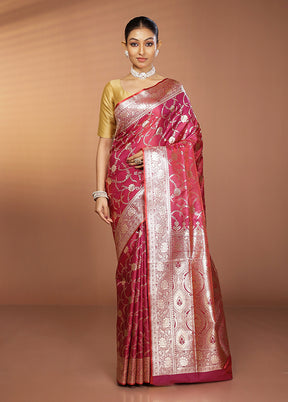 Pink Banarasi Silk Saree With Blouse Piece