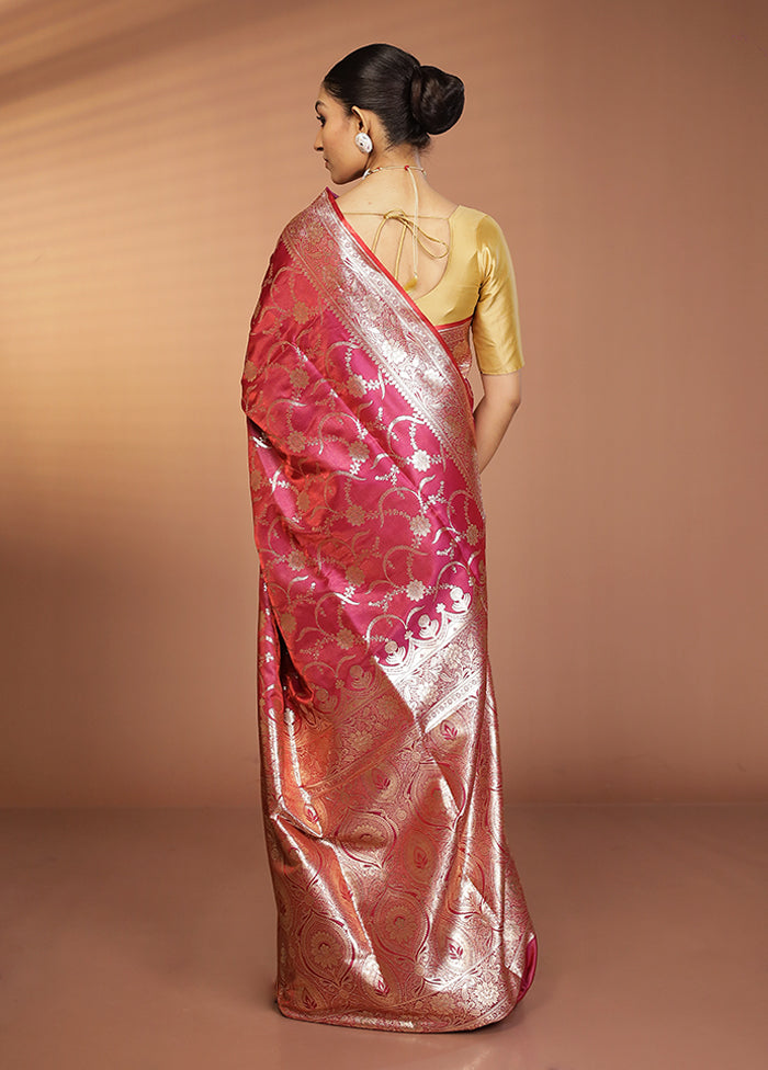 Pink Banarasi Silk Saree With Blouse Piece