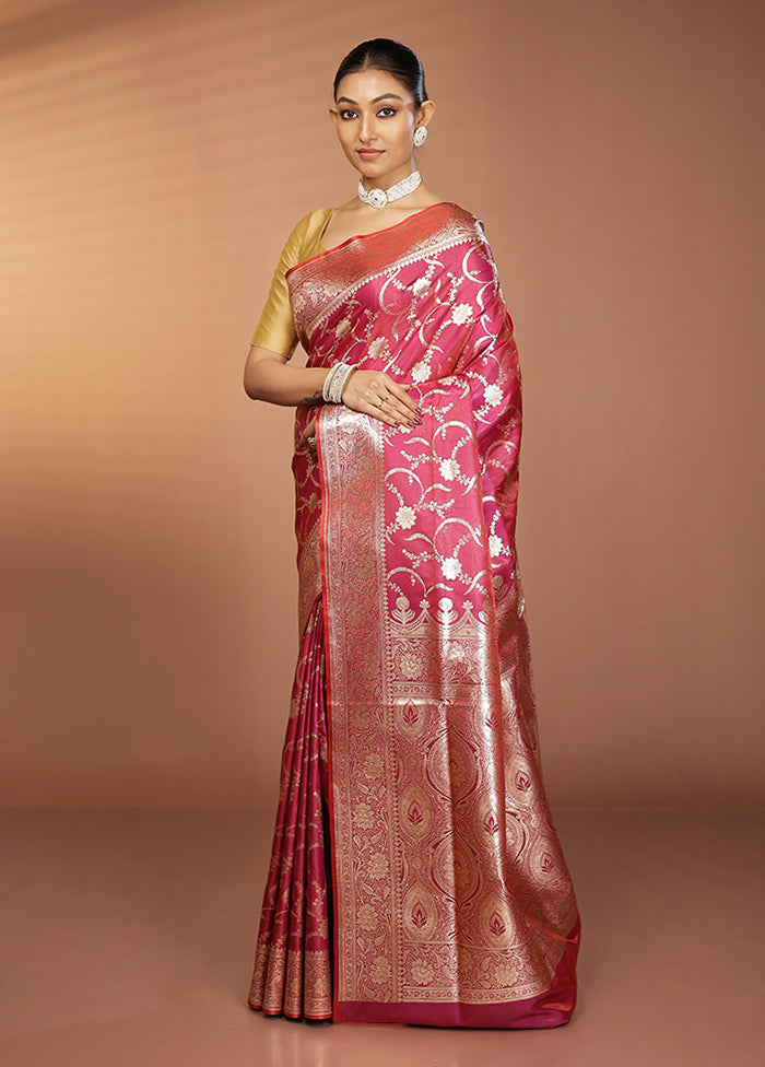 Pink Banarasi Silk Saree With Blouse Piece