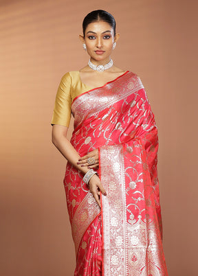 Pink Banarasi Silk Saree With Blouse Piece