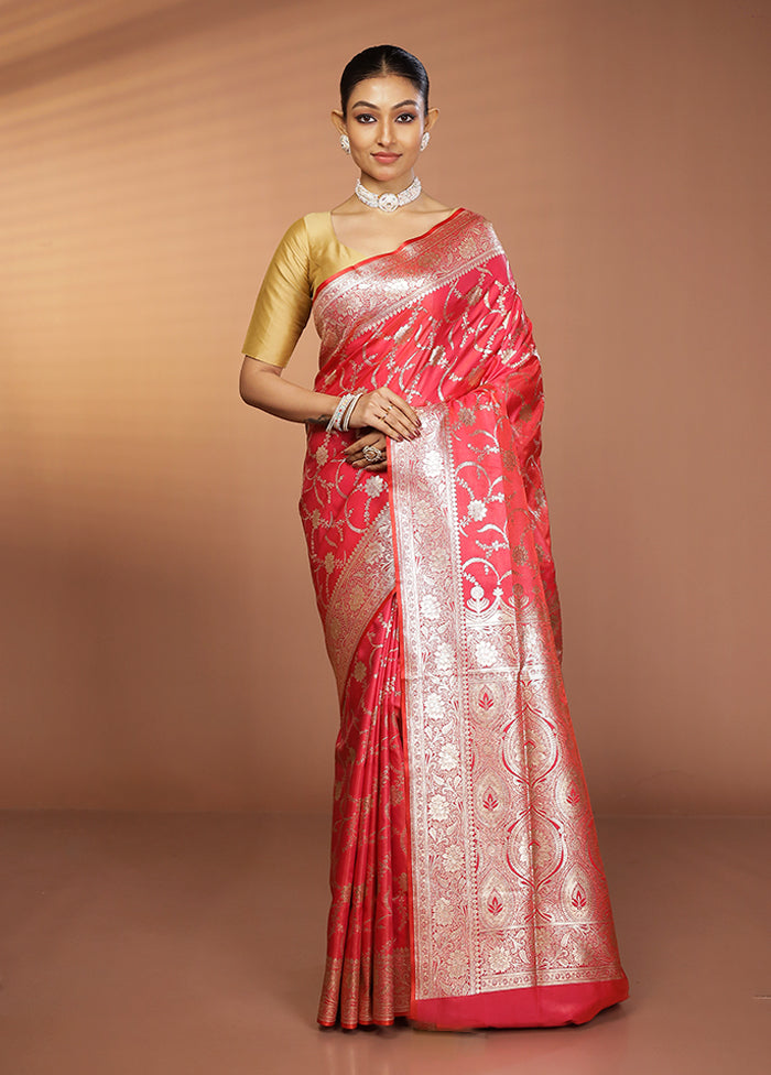 Pink Banarasi Silk Saree With Blouse Piece
