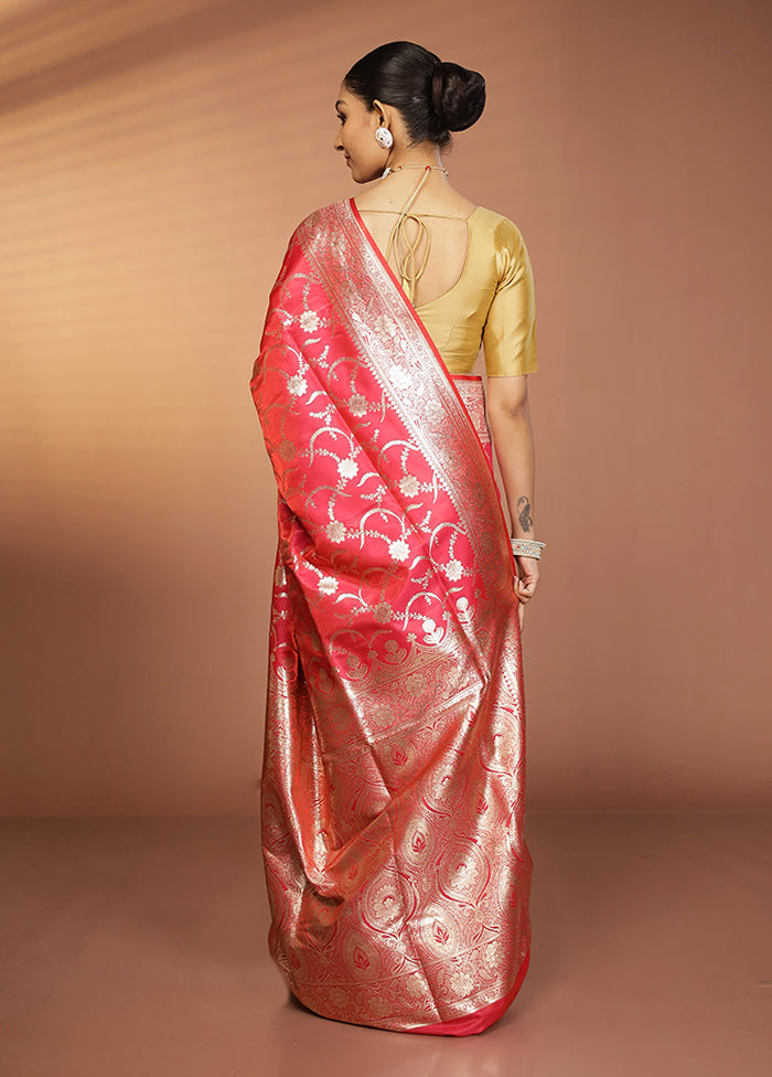 Pink Banarasi Silk Saree With Blouse Piece