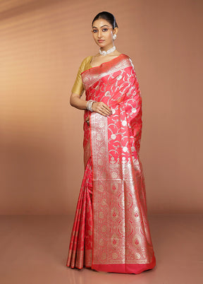 Pink Banarasi Silk Saree With Blouse Piece