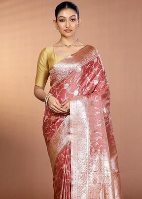 Pink Banarasi Silk Saree With Blouse Piece