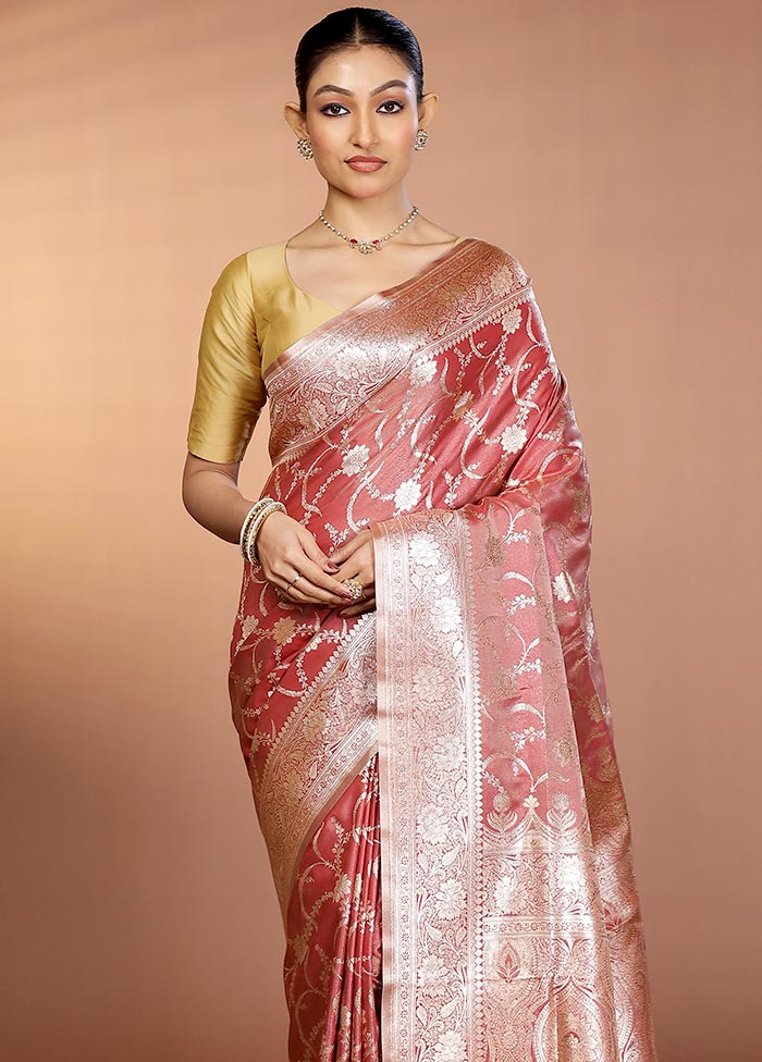 Pink Banarasi Silk Saree With Blouse Piece