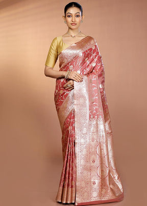 Pink Banarasi Silk Saree With Blouse Piece
