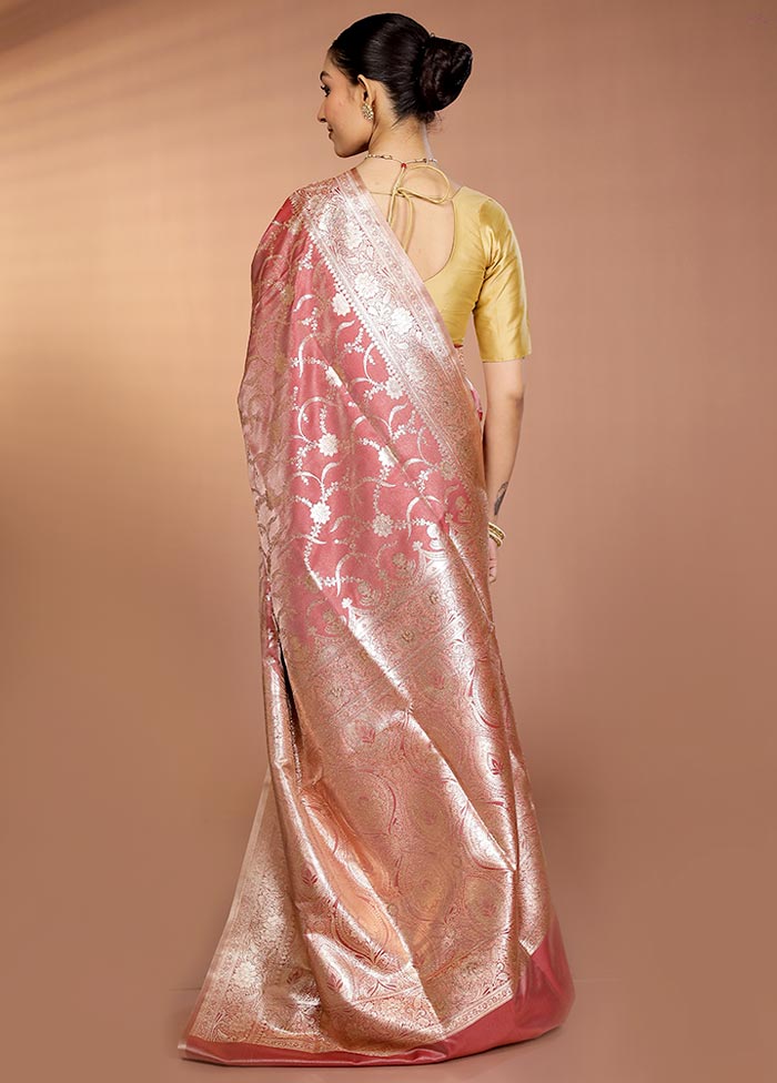 Pink Banarasi Silk Saree With Blouse Piece