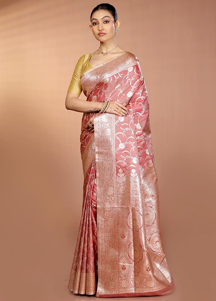 Pink Banarasi Silk Saree With Blouse Piece
