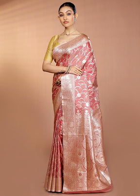 Pink Banarasi Silk Saree With Blouse Piece