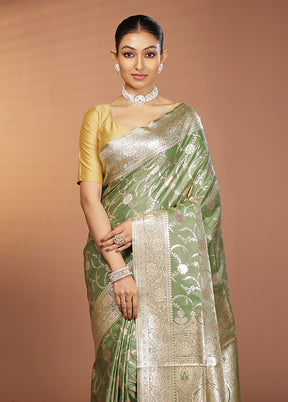 Green Banarasi Silk Saree With Blouse Piece