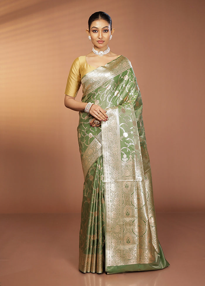 Green Banarasi Silk Saree With Blouse Piece