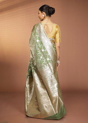 Green Banarasi Silk Saree With Blouse Piece