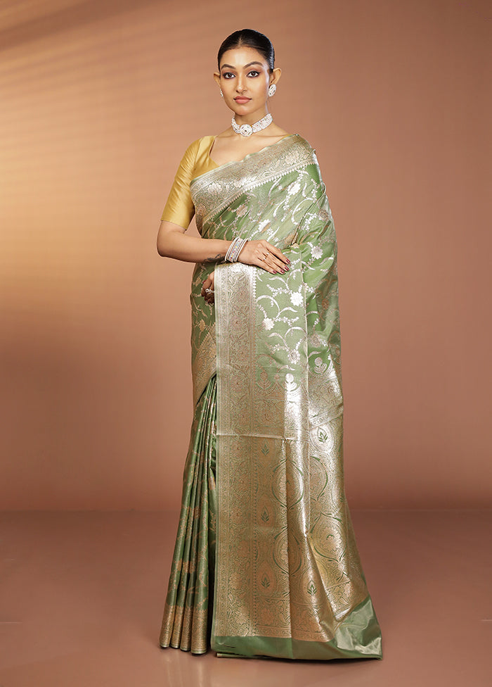 Green Banarasi Silk Saree With Blouse Piece