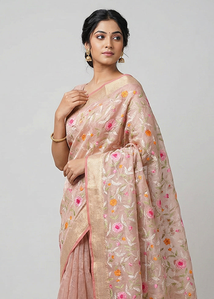 Pink Tissue Silk Saree With Blouse Piece