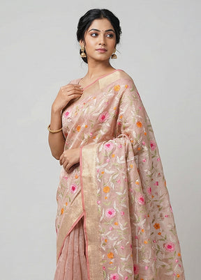 Pink Tissue Silk Saree With Blouse Piece