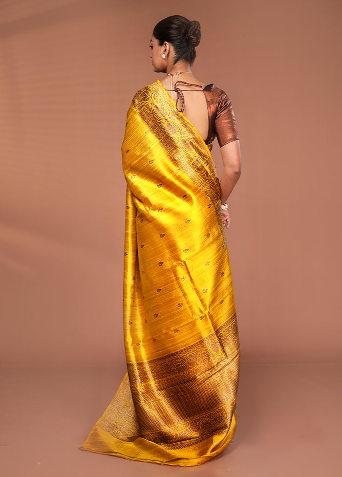 Yellow Tussar Pure Silk Saree With Blouse Piece