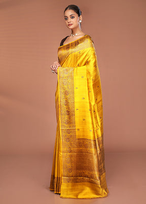 Yellow Tussar Pure Silk Saree With Blouse Piece