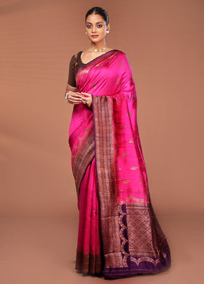 Pink Tussar Pure Silk Saree With Blouse Piece