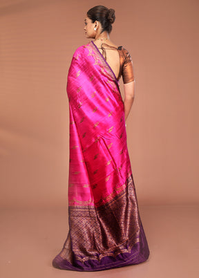 Pink Tussar Pure Silk Saree With Blouse Piece