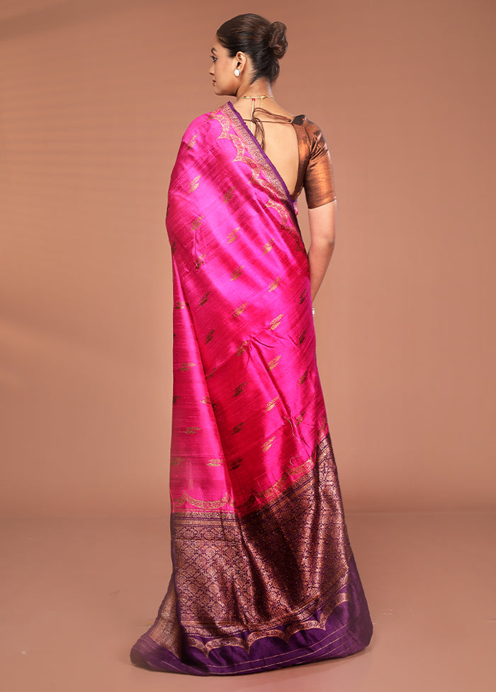 Pink Tussar Pure Silk Saree With Blouse Piece