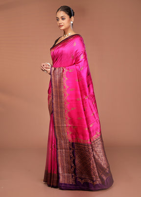 Pink Tussar Pure Silk Saree With Blouse Piece