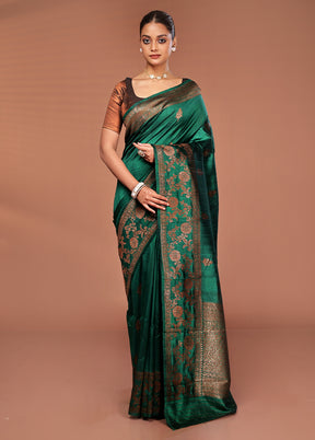Green Tussar Pure Silk Saree With Blouse Piece