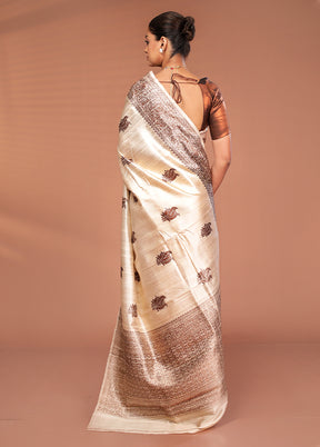 Cream Tussar Pure Silk Saree With Blouse Piece