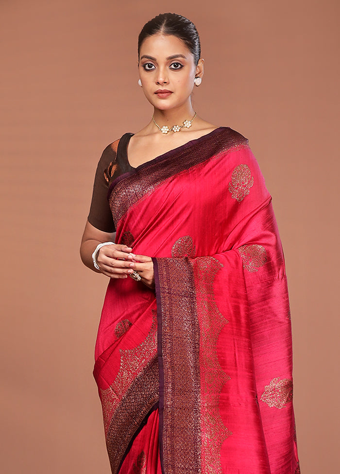 Red Tussar Pure Silk Saree With Blouse Piece