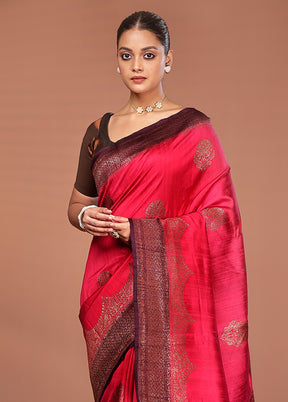 Red Tussar Pure Silk Saree With Blouse Piece