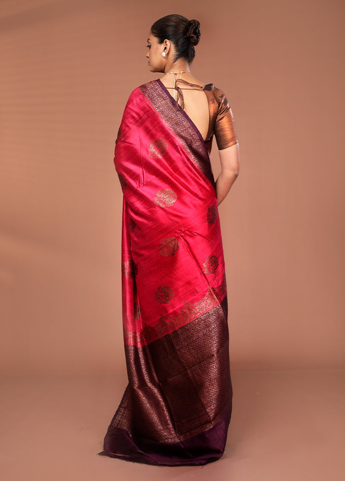 Red Tussar Pure Silk Saree With Blouse Piece