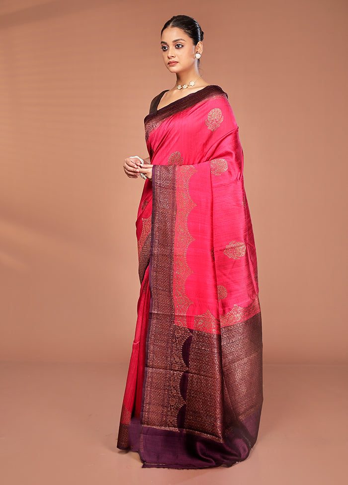 Red Tussar Pure Silk Saree With Blouse Piece