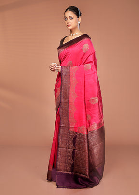 Red Tussar Pure Silk Saree With Blouse Piece