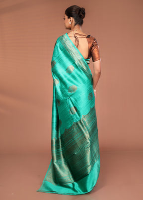 Green Tussar Pure Silk Saree With Blouse Piece
