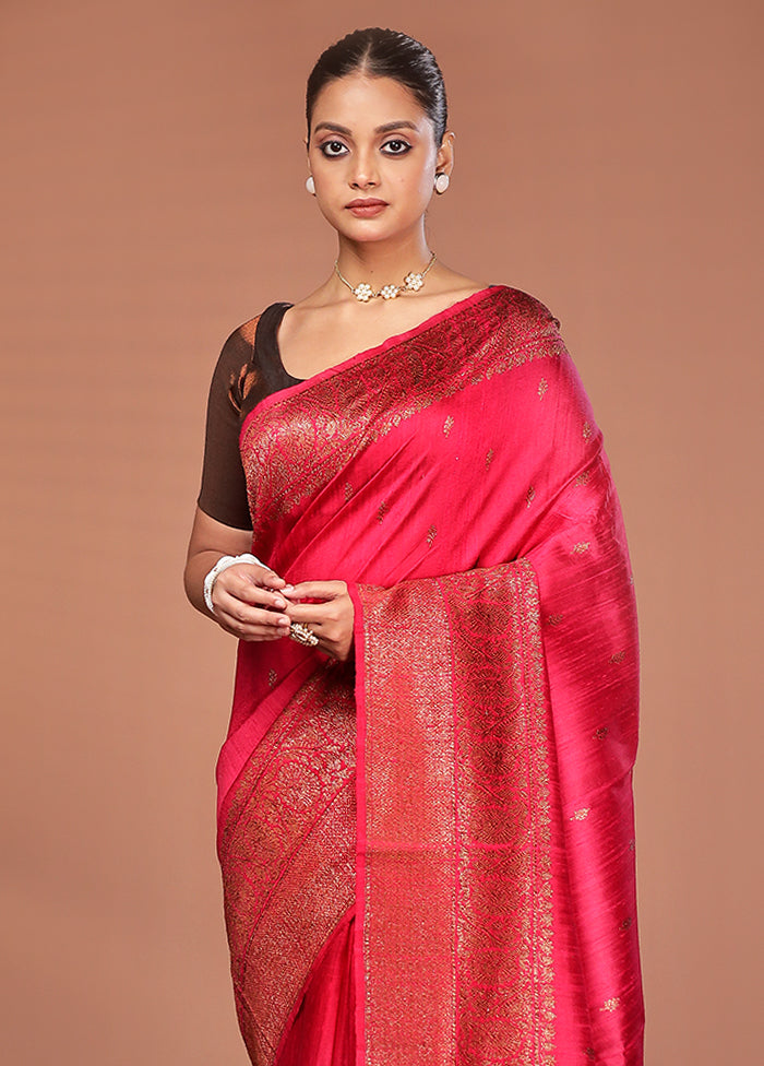 Red Tussar Pure Silk Saree With Blouse Piece