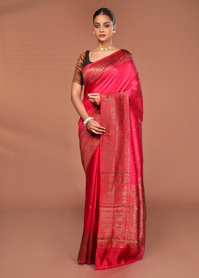 Red Tussar Pure Silk Saree With Blouse Piece