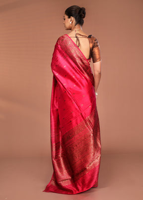 Red Tussar Pure Silk Saree With Blouse Piece