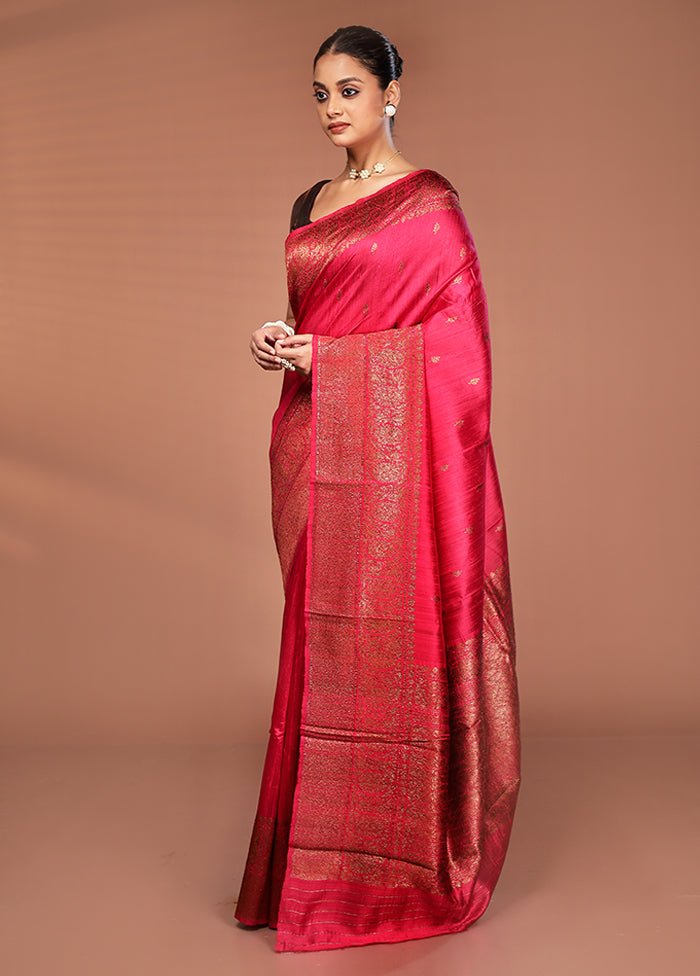 Red Tussar Pure Silk Saree With Blouse Piece