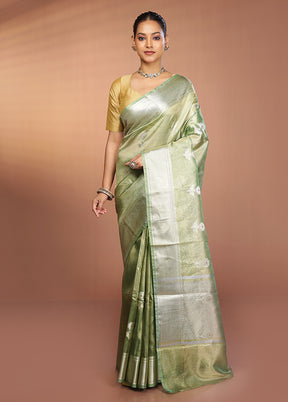 Green Tissue Silk Saree With Blouse Piece