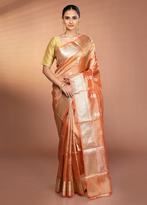 Orange Tissue Silk Saree With Blouse Piece