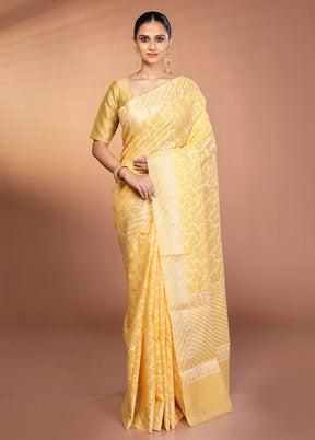 Yellow Kora Silk Saree With Blouse Piece