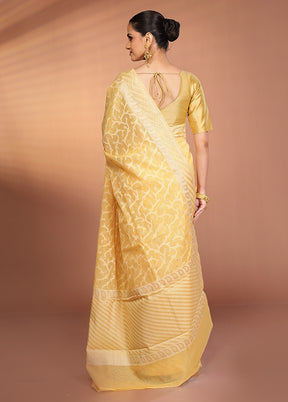 Yellow Kora Silk Saree With Blouse Piece