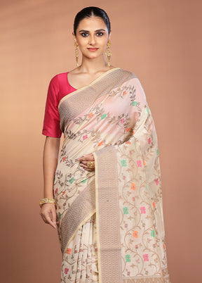 Cream Kora Silk Saree With Blouse Piece