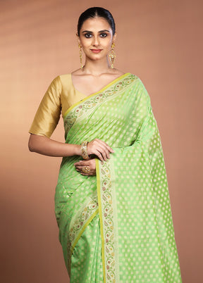 Green Kora Silk Saree With Blouse Piece
