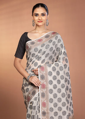 White Kora Silk Saree With Blouse Piece