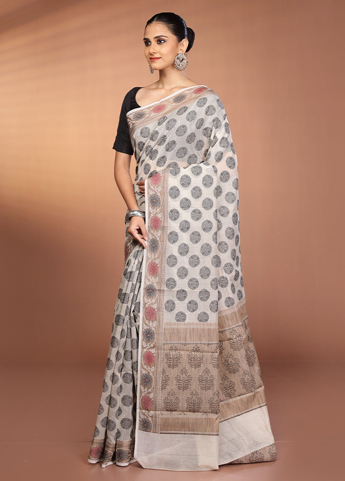 White Kora Silk Saree With Blouse Piece