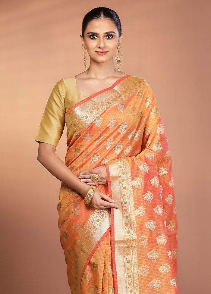 Pink Kora Silk Saree With Blouse Piece